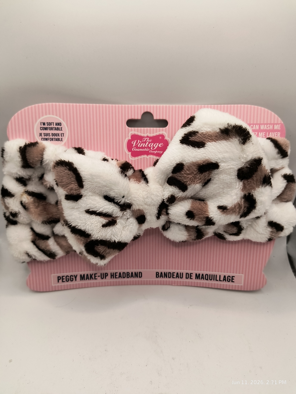 Peggy Make-Up Headband - White Leopard Print Stretchy Soft